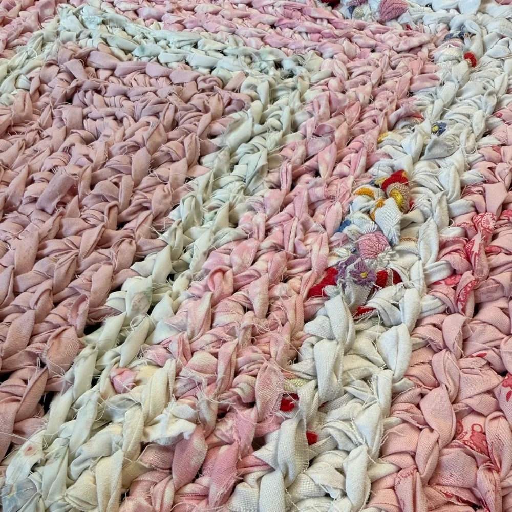 Handmade crocheted rag rug bathroom mat 27.5x19